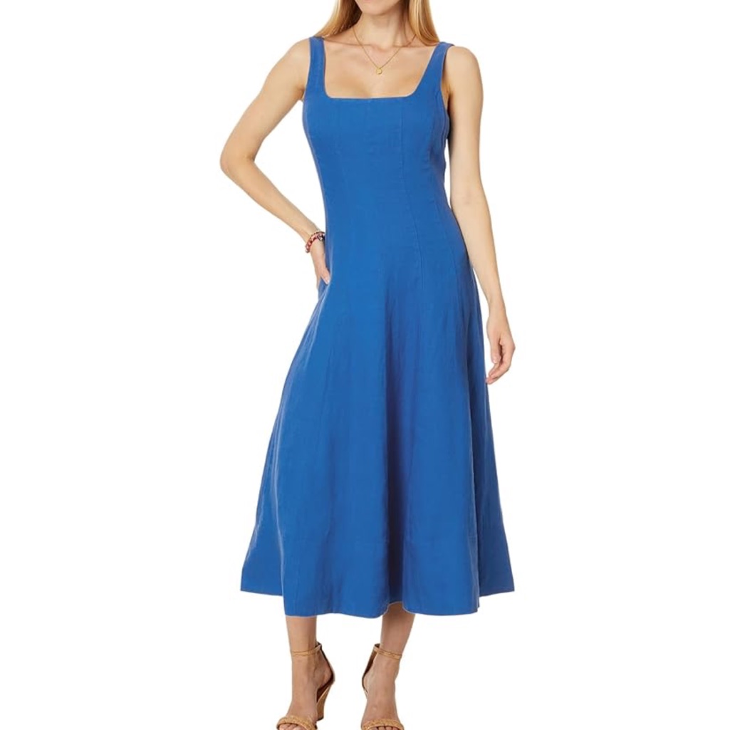 Lilly Pulitzer Calina Linen Midi Dress Size 6 Preppy Sleeveless In Barton Blue
